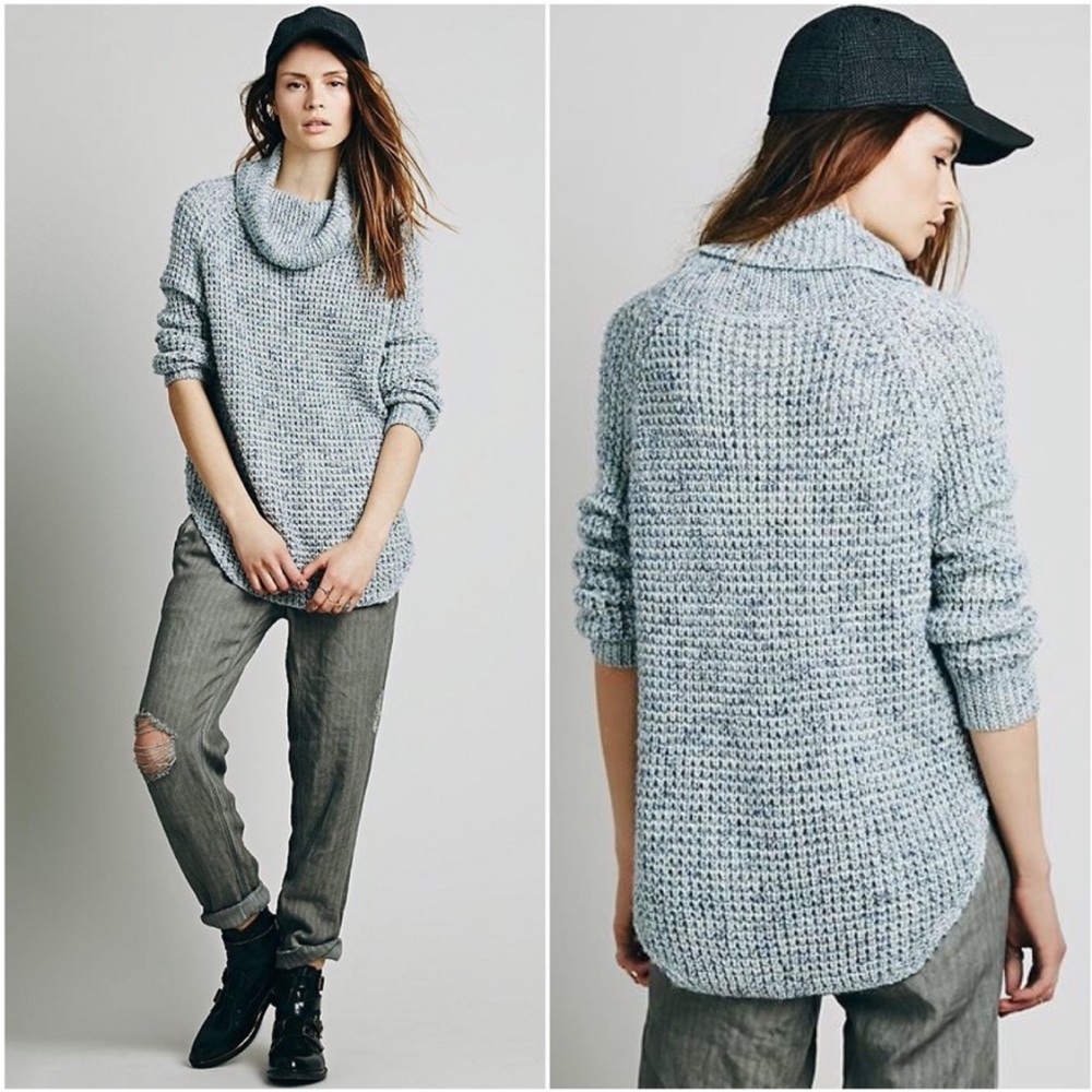 Free People Dylan Tweed Pullover in Ice Blue